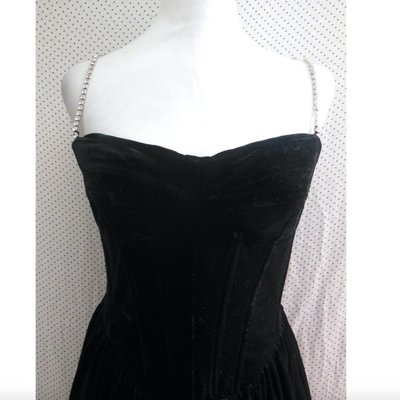 NEW BARDOT Elsie JEWELED STRAP Stretch BUSTIER Black VELVET Cocktail MINIDRESS M - Picture 7 of 16